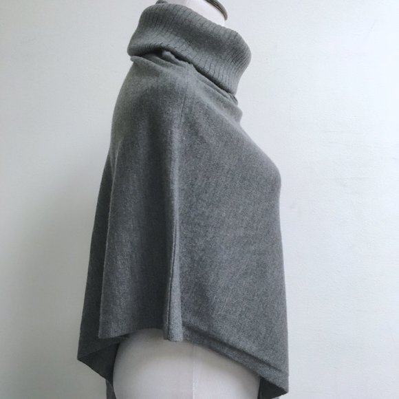 Eileen Fisher gray merino wool cowl neck poncho sweater one size - Picture 4 of 7